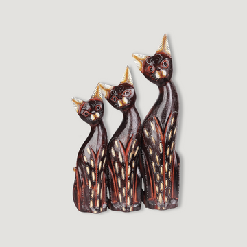 Wooden Decoration Set of Three Cats
