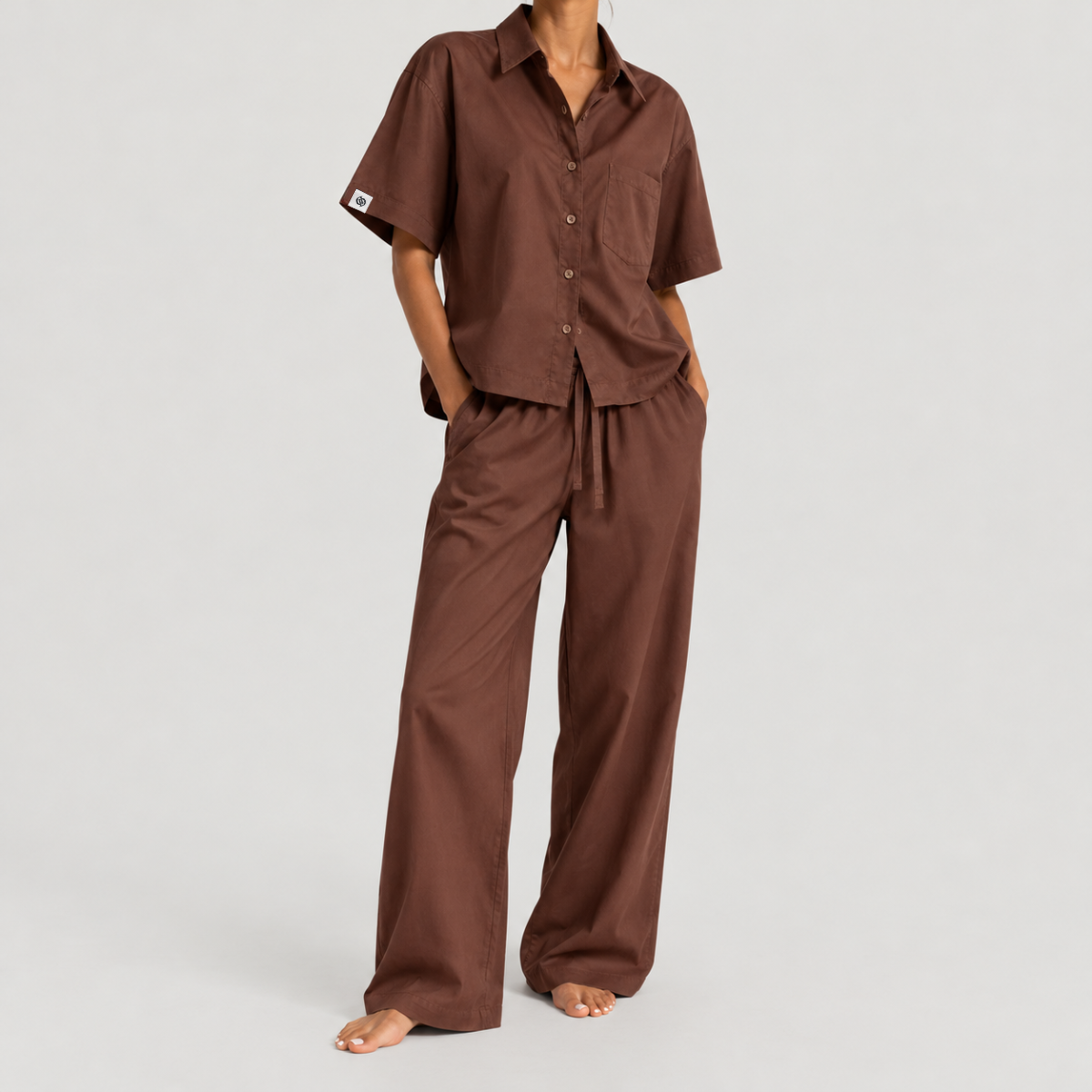 Yves Cotton Short-Sleeve Shirt – Cocoa Brown
