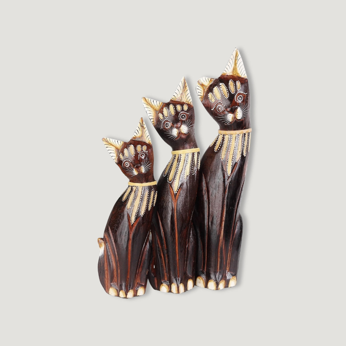Wooden Decoration Set of Three Cats Sheila